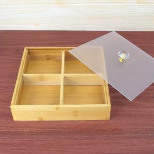 CAIXA MULTIUSO DE BAMBU E 4 DIVISÓRIAS COM TAMPA DE ACRÍLICO 23X23X5CM - CX159