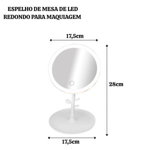 ESPELHO DE MESA REDONDO PARA MAQUIAGEM LED 17,5X28CM - FA590-BR
