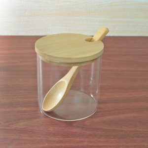 PORTA CONDIMENTO DE VIDRO COM TAMPA E COLHER DE BAMBU 280ML - DT6616
