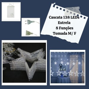 CASCATA 138 LED BRANCA ESTRELA NA PONTA 8F 127V USO INTERNO - 11659