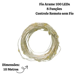 FIO ARAME 100 LED 8F CONTROLE REMOTO SEM FONTE WARM 10M USO INTERNO - 25005