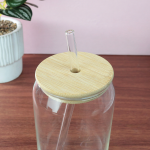 COPO REDONDO DE VIDRO COM CANUDO E TAMPA DE BAMBU 600ML - CA12661
