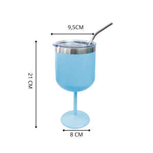 TAÇA INOX COM TAMPA DE PLÁSTICO E CANUDO DE INOX 550ML - GDR1462-AZ