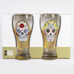 JOGO DE COPOS PAGODINHO CAVEIRA COLOR C/2 PEÇAS 200 ML CADA - 13 CM - MODELO 01 - LV07-1