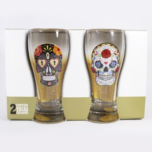 JOGO DE COPOS PAGODINHO CAVEIRA COLOR C/2 PEÇAS 200 ML CADA - 13 CM - MODELO 04 - LV07-4