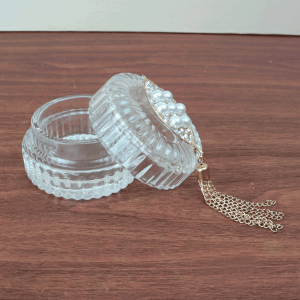 CASTIÇAL EM VIDRO COM TAMPA E PENDENTE 4,8CM - GA10045-C