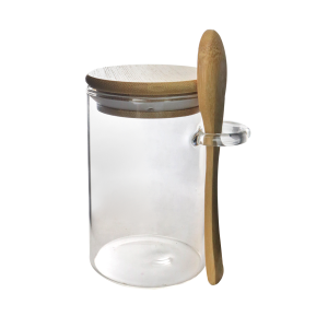 POTE HERMÉTICO DE VIDRO COM TAMPA E COLHER DE BAMBU 250ML - SXYX14574