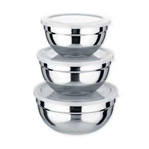 JOGO DE POTES PARA MANTIMENTOS EM INOX COM TAMPA COM 3 PEÇAS - CA09069