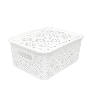 CESTO ORGANIZADOR COM TAMPA EM PLÁSTICO 25X19X10,5CM BRANCO - MC40216
