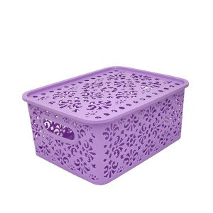 CESTO ORGANIZADOR COM TAMPA EM PLÁSTICO 25X19X10,5CM LILAS - MC40216
