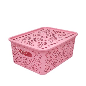 CESTO ORGANIZADOR COM TAMPA EM PLÁSTICO 25X19X10,5CM PINK - MC40216
