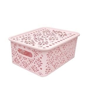 CESTO ORGANIZADOR COM TAMPA EM PLÁSTICO 25X19X10,5CM ROSA - MC40216