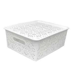 CESTO ORGANIZADOR COM TAMPA EM PLÁSTICO 33X29,5X13CM BRANCO - MC40260