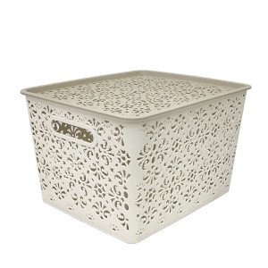 CESTO ORGANIZADOR COM TAMPA EM PLÁSTICO 35X28X23CM BEGE - MC40261