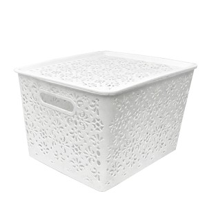 CESTO ORGANIZADOR COM TAMPA EM PLÁSTICO 35X28X23CM BRANCO - MC40261