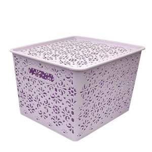 CESTO ORGANIZADOR COM TAMPA EM PLÁSTICO 35X28X23CM LILAS - MC40261