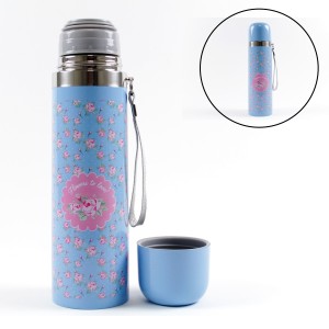 GARRAFA TÉRMICA DE INOX COM TAMPA E TRAVA 500 ML ESTAMPADA - 2856