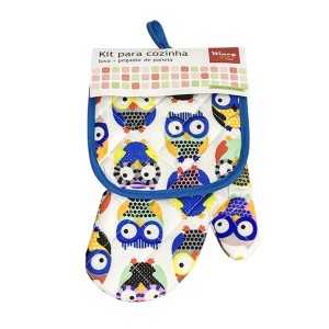 KIT PARA COZINHA LUVA E PEGADOR CORUJAS - CLA0101