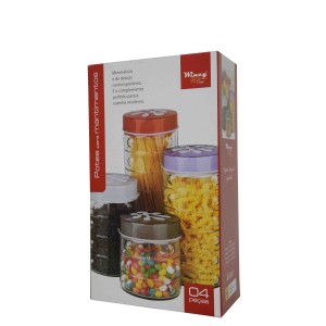 JOGO DE POTES PARA MANTIMENTOS 4 PEÇAS 750/1150/1600/2100ML - VDA0403 -BR