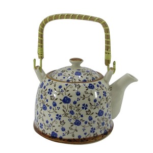 BULE CHALEIRA COM INFUSOR CERÂMICA  FLORAL COM ALÇA 600ML - BUL30A-BRAZ