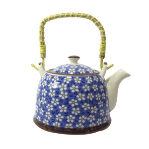 BULE CHALEIRA COM INFUSOR CERÂMICA  FLORAL COM ALÇA 600ML -BUL30A-AZ