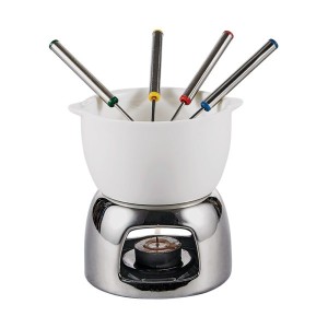 JOGO PARA FONDUE EM PORCELANA 450 ML + 04 GARFOS E SUPORTE EM PORCELANA ESPELHADO - DMP4929