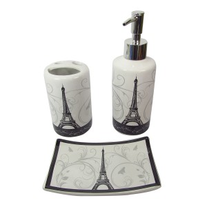 KIT DE BANHEIRO DE CERAMICA COM 03 PEÇAS - ESTAMPA PARIS - KC841-BR