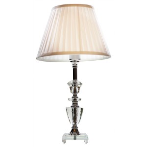 ABAJUR DE VIDRO E ZINCO CUPULA POLIESTER DRAPEADA BRANCA BIVOLT 50CM -686