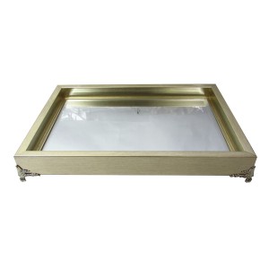 BANDEJA ESPELHADA DE MADEIRA COM PÉS DE METAL 22X32CM - 5006-CH