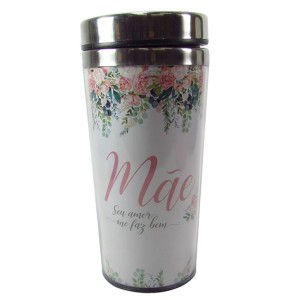 COPO TÉRMICO MÃE EM INOX E PLÁSTICO TAMPA DE ENCAIXE  450 ML - 97352-RS