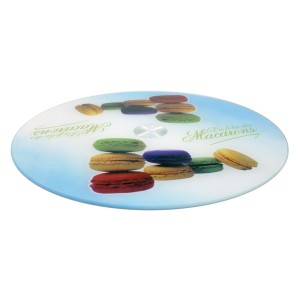 PRATO GIRATORIO 360 GRAUS EM VIDRO E METAL ESTAMPA MACARRONS 30 CM - CA12197A-AZUL