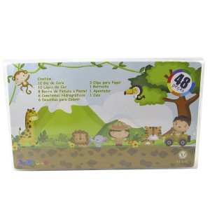 ESTOJO ESCOLAR 48 PECAS TRANSPARENTE - ESTAMPA FLORESTA  - MT48T-3