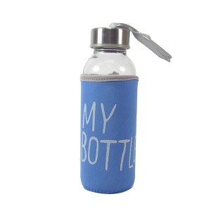 GARRAFA DE VIDRO COM FRASE E CAPA NEOPREME - CAPACIDADE DE 300 ML - 73137-AZ