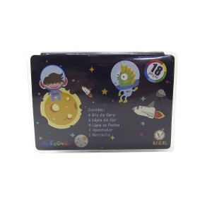 ESTOJO ESCOLAR 18 PECAS TRANSPARENTE - ESTAMPA ESPAÇO   - MT18T-3