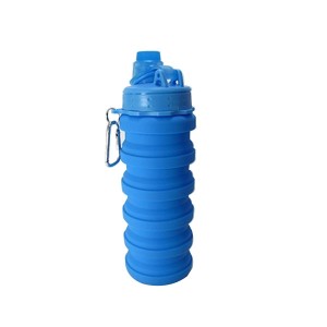 GARRAFA RETRÁTIL DE SILICONE 500 ML COM ALÇA MOSQUETÃO E TAMPA  ROSQUEÁVEL - 2230-AZ
