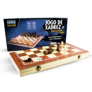 JOGO DE XADREZ 2 EM 01 DE MADEIRA 34X34 - 915