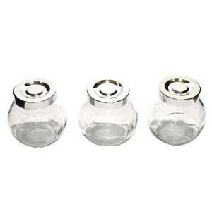 JOGO PORTA CONDIMENTO COM 3 PECAS EM VIDRO TAMPA CROMADA - VDA0402