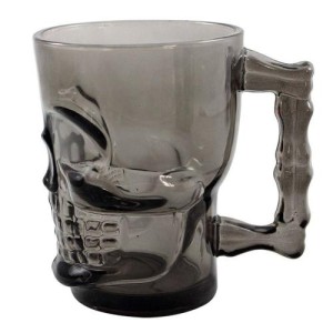 CANECA DE VIDRO PARA CHOPP E CERVEJA CAVEIRA ROCK STYLE PRETA 500 ML - SA008