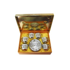 JOGO DE CAFÉ DE PORCELANA 50ML ESTAMPADO EM FIO DOURADO COM 12 PEÇAS- WE0645-C