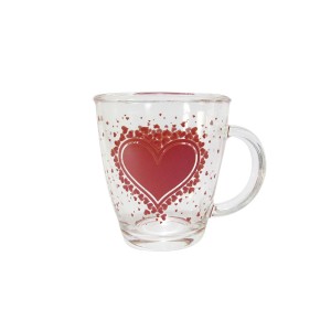 CANECA DE VIDRO DE 300 ML COM ESTAMPA DE CORAÇÃO - 2446-C