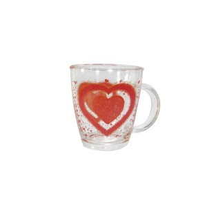 CANECA DE VIDRO DE 300 ML COM ESTAMPA DE CORAÇÃO - 2446-D