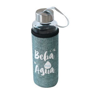 GARRAFA DE VIDRO 400ML COM CAPA NEOPREME- BEBA MAIS ÁGUA - HD67606-VD