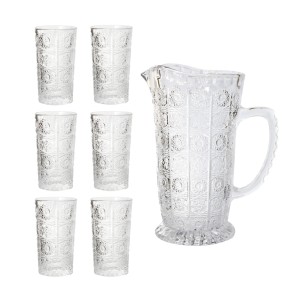 JARRA COM 06 COPOS DE VIDRO EM ALTO RELEVO - WE0610