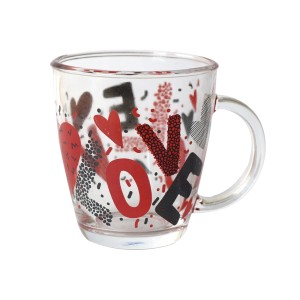 CANECA DE VIDRO DE 300 ML COM ESTAMPA DE CORAÇÃO COM FRASES  - 2445-C