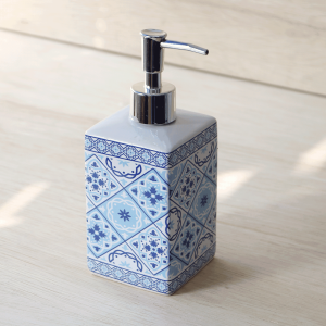 PORTA SABONETE LÍQUIDO DE CERÂMICA ESTAMPA AZULEJO PORTUGUES 400 ML- 386-B