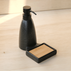 PORTA SABONETE LÍQUIDO DE PORCELANA COM BASE DE SABONETE EM BARRA - 1375-PT