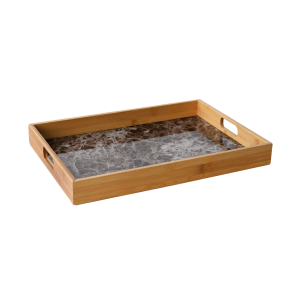 BANDEJA DE BAMBU COM FUNDO EM ESTAMPA MARMORIZADA 27.8X39.3X4.5CM - 96450-MR