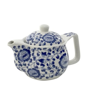 BULE CHALEIRA ORIENTAL EM CERAMICA COM ALÇA E TELA METAL  FLORAL AZUL 350ML - 106-AZ