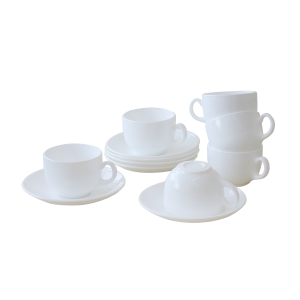 JOGO DE XÍCARA BRANCO COM PIRES DE VIDRO BRANCO COM 12 PEÇAS - 150 ML - 1280