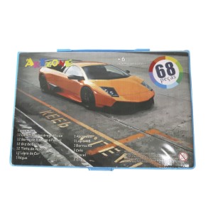 ESTOJO ESCOLAR 68 PECAS MENINO CARRO LARANJA - MT68BOY-A